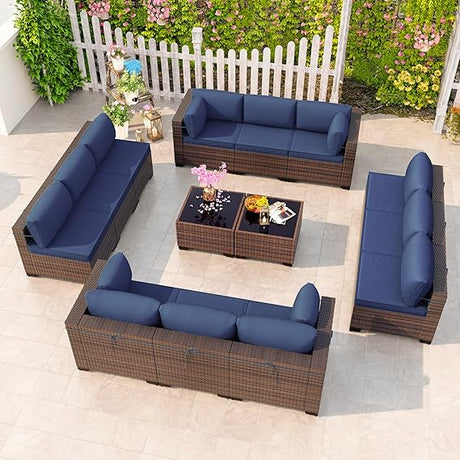 Outdoor Patio Furniture Set 6 Pieces Sectional Rattan Sofa Set Brown PE Rattan Wicker