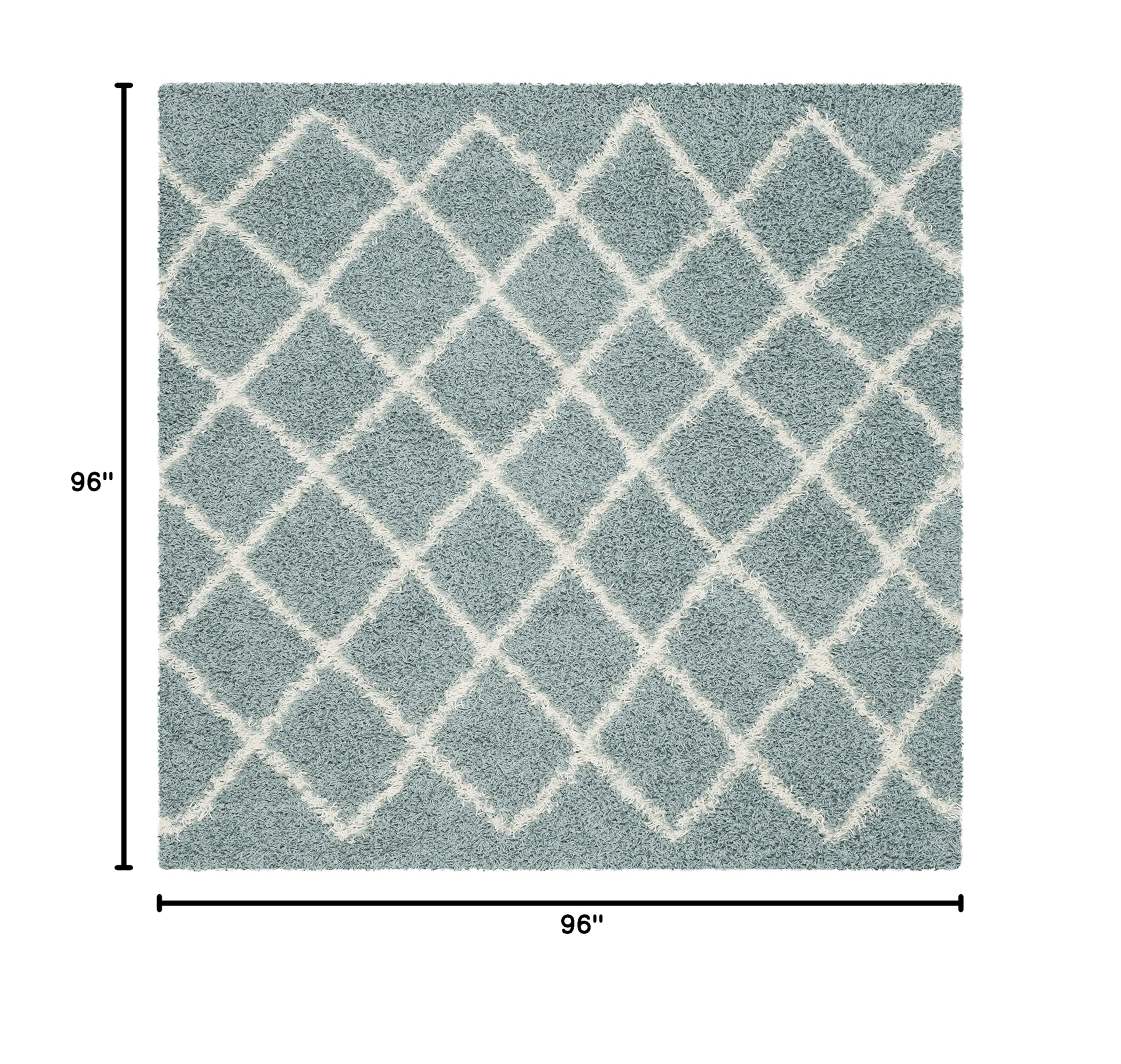 Dallas Shag Collection 8' Square Seafoam / Ivory SGD258C Trellis Non-Shedding