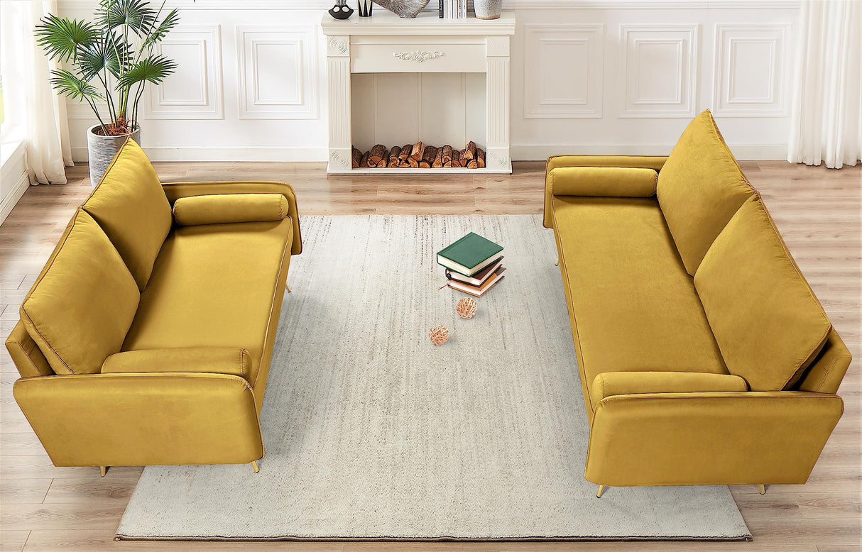 Kent Modern Sofa, European Style Velvet Living Room Furniture with Tapered Legs, Vintage Flair, and Sleek Design, Couch, Greenish Yellow