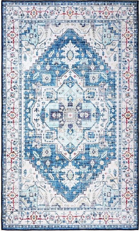 Area Rug 5x7, Vintage Moroccan Washable Rugs, Anti-Slip Backing Rugs for Living Room