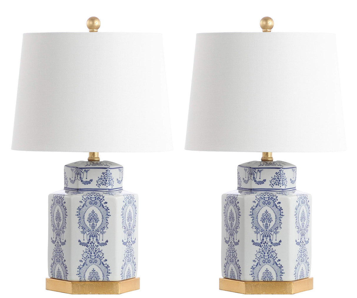 SAFAVIEH Lighting Collection Bodin Blue/ White 23-inch Bedroom Living Room Home Office Desk Nightstand Table Lamp Set of 2 (LED Bulbs Included)