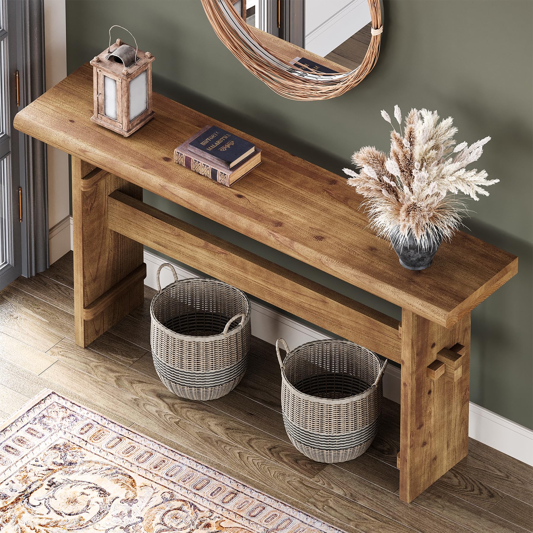 63-Inch Solid Wood Console Table - Farmhouse Entryway & Hallway Sofa Table