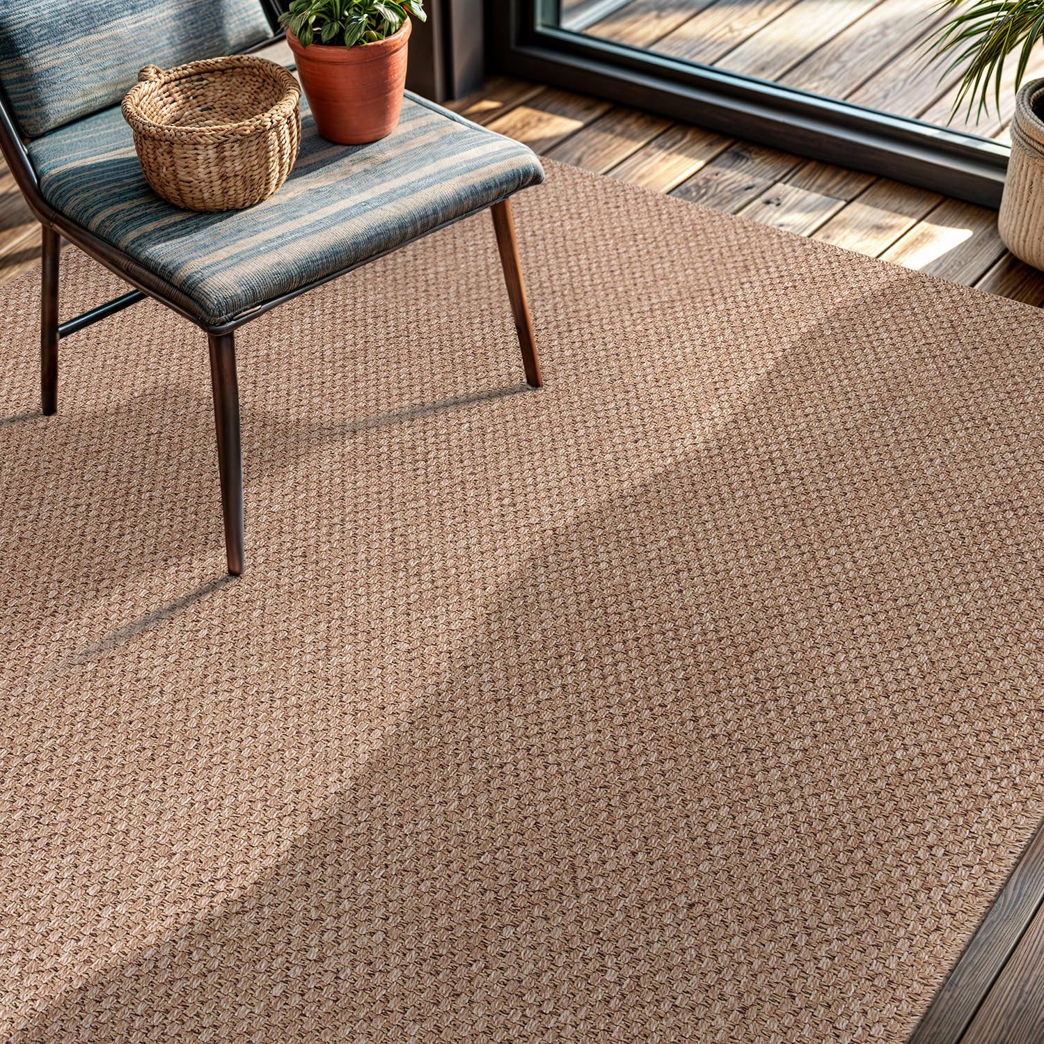 Easy Jute Rug 9x12, Indoor Outdoor Natural Color Farmhouse Area Rugs for Living Room