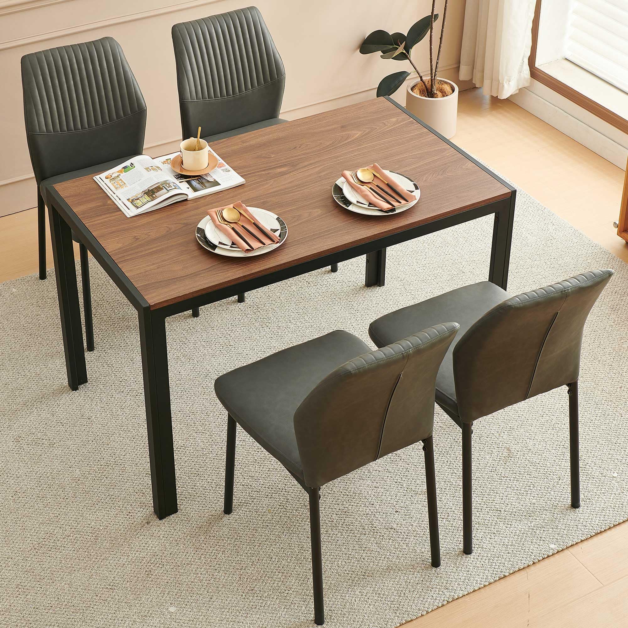 5-Piece Mid-Century Modern Dining Table Set for 4