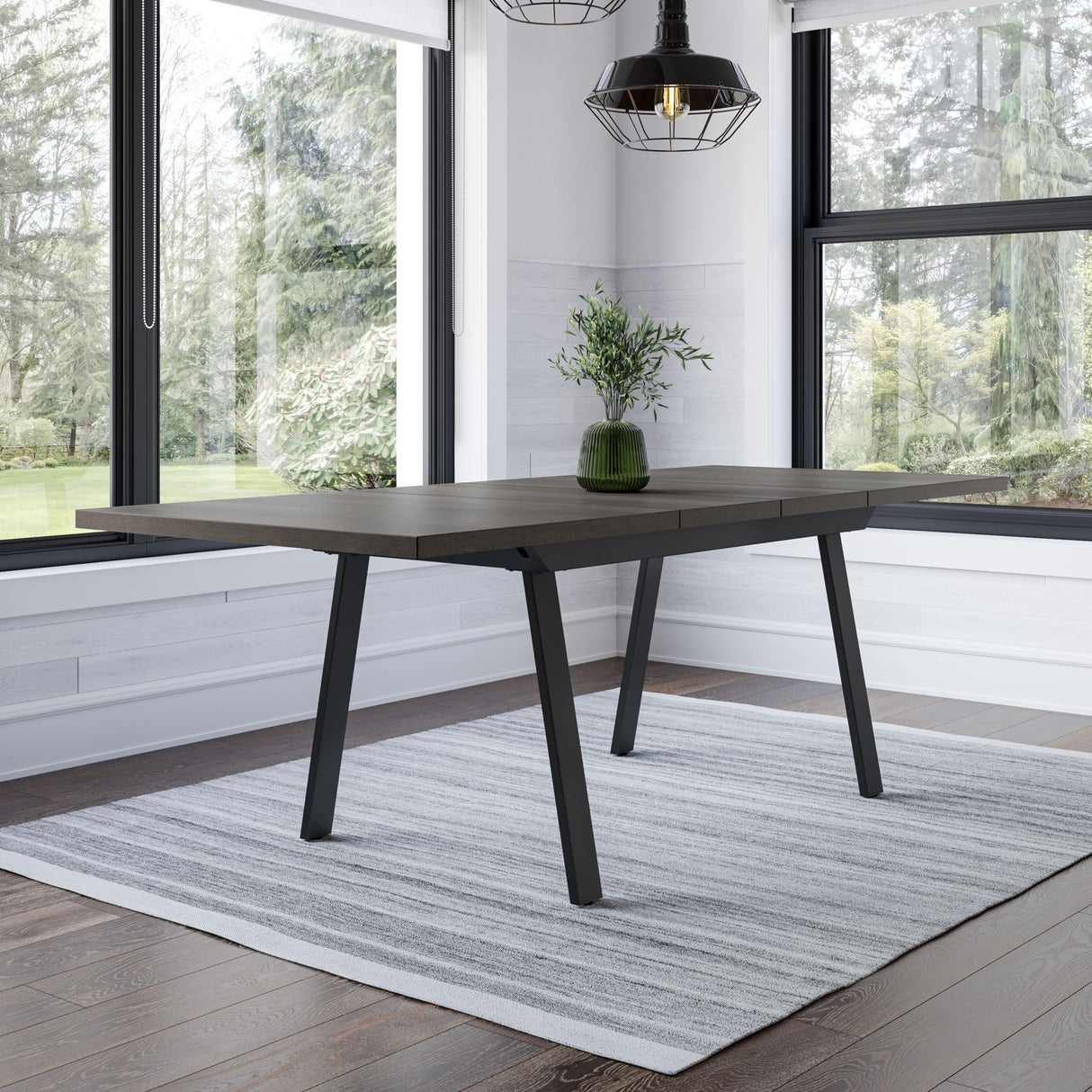 Kane Extendable Dining Table - Grey Solid Wood/Black Metal