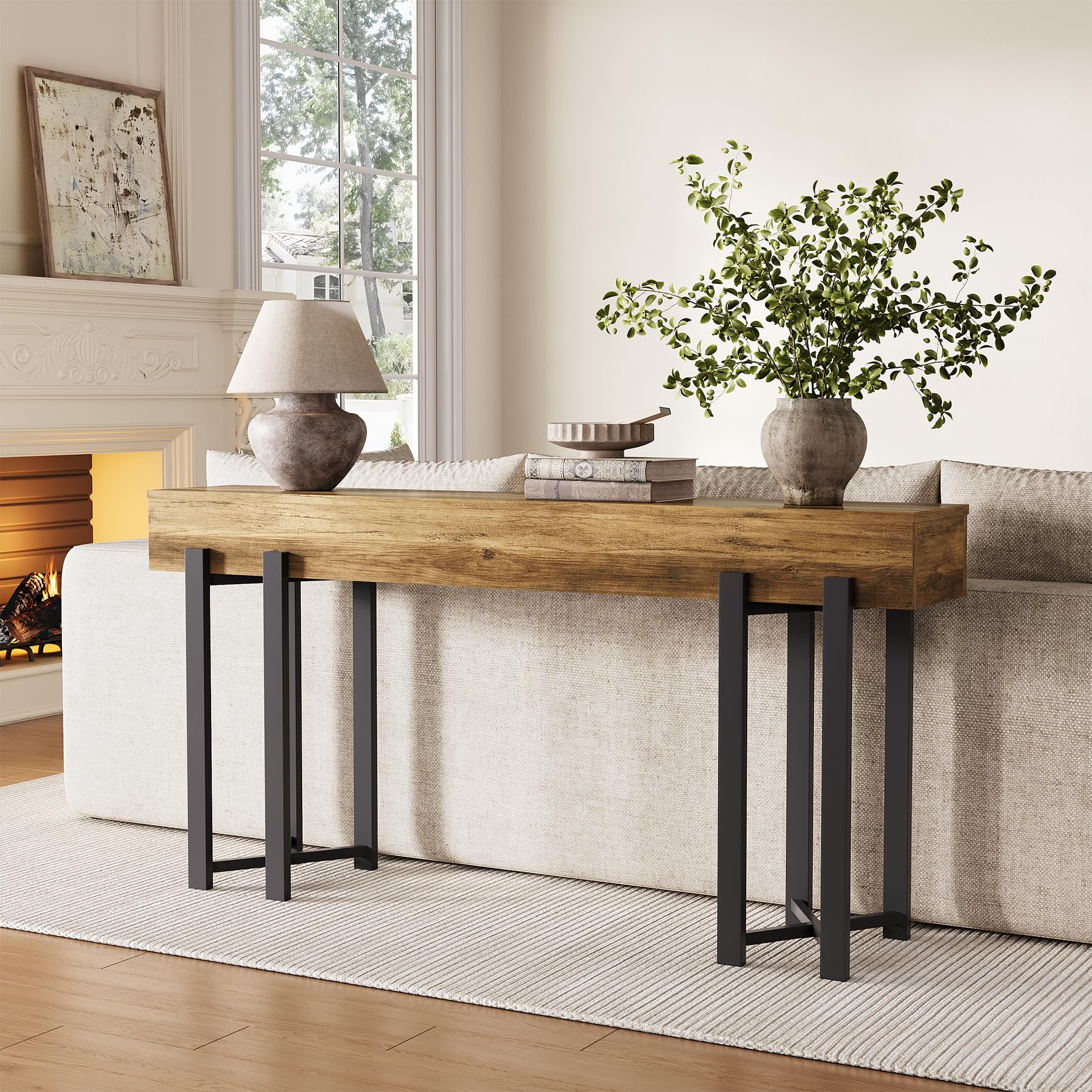 63-Inch Industrial Console Table - Rustic Brown Entryway Table