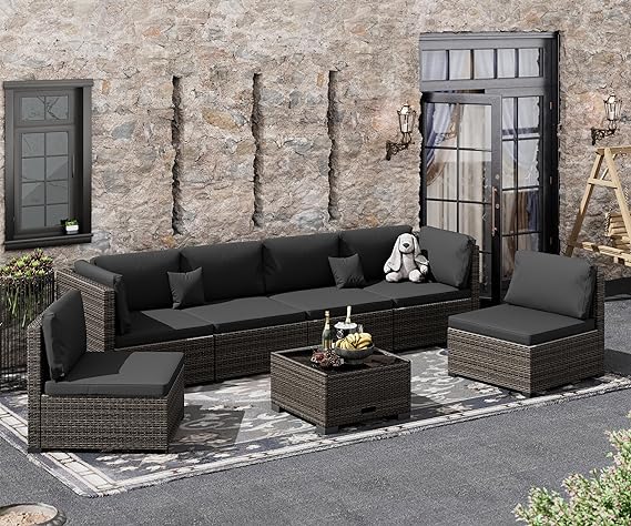 7 Piece Patio Furniture Set,Outdoor Furniture Patio Sectional Sofa