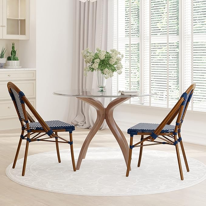 Soie Bistro Chair - Black & White Woven PE Seat and Back - Bamboo Finish