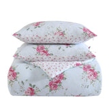 Queen Comforter Set, Reversible Cotton Bedding with Matching Shams, Elegant Floral