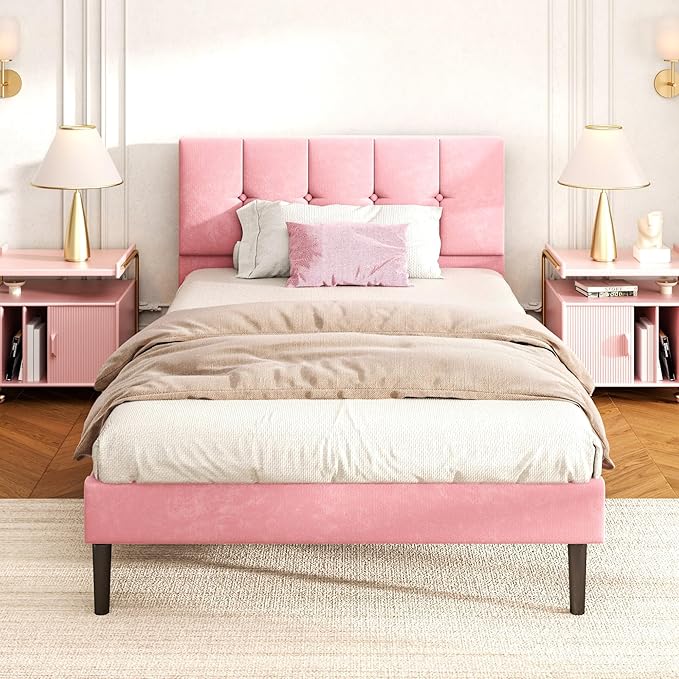 Full Size Bed Frame, Platform Beds with Upholstered Headboard
