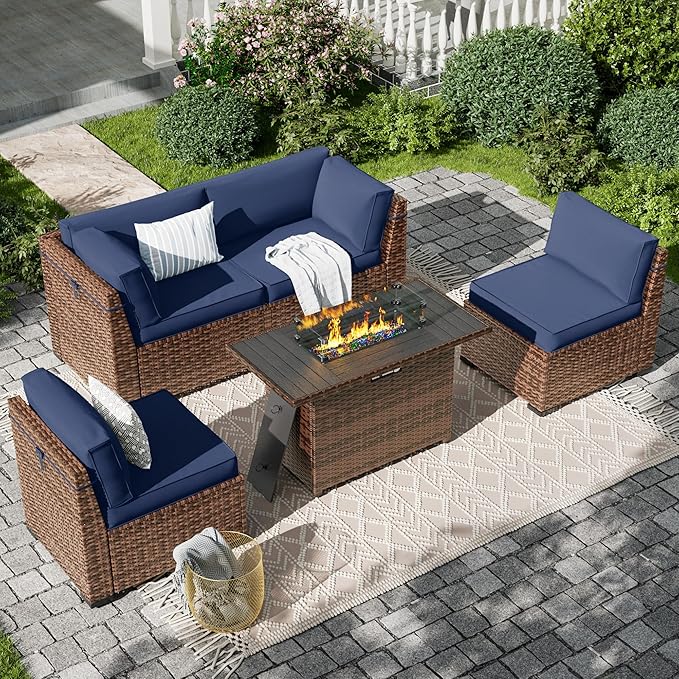 7 Pieces Patio Furniture Set, Outdoor Furniture Sectional Sofa Set with Slanted Back