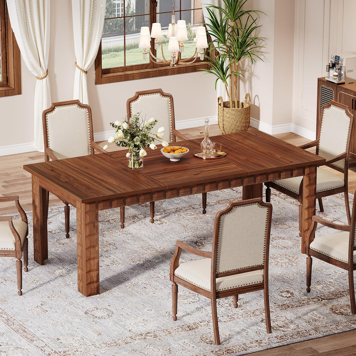 Dining Table for 6-8, 70.87-Inch Farmhouse Kitchen Table, Large Wood Dining Room