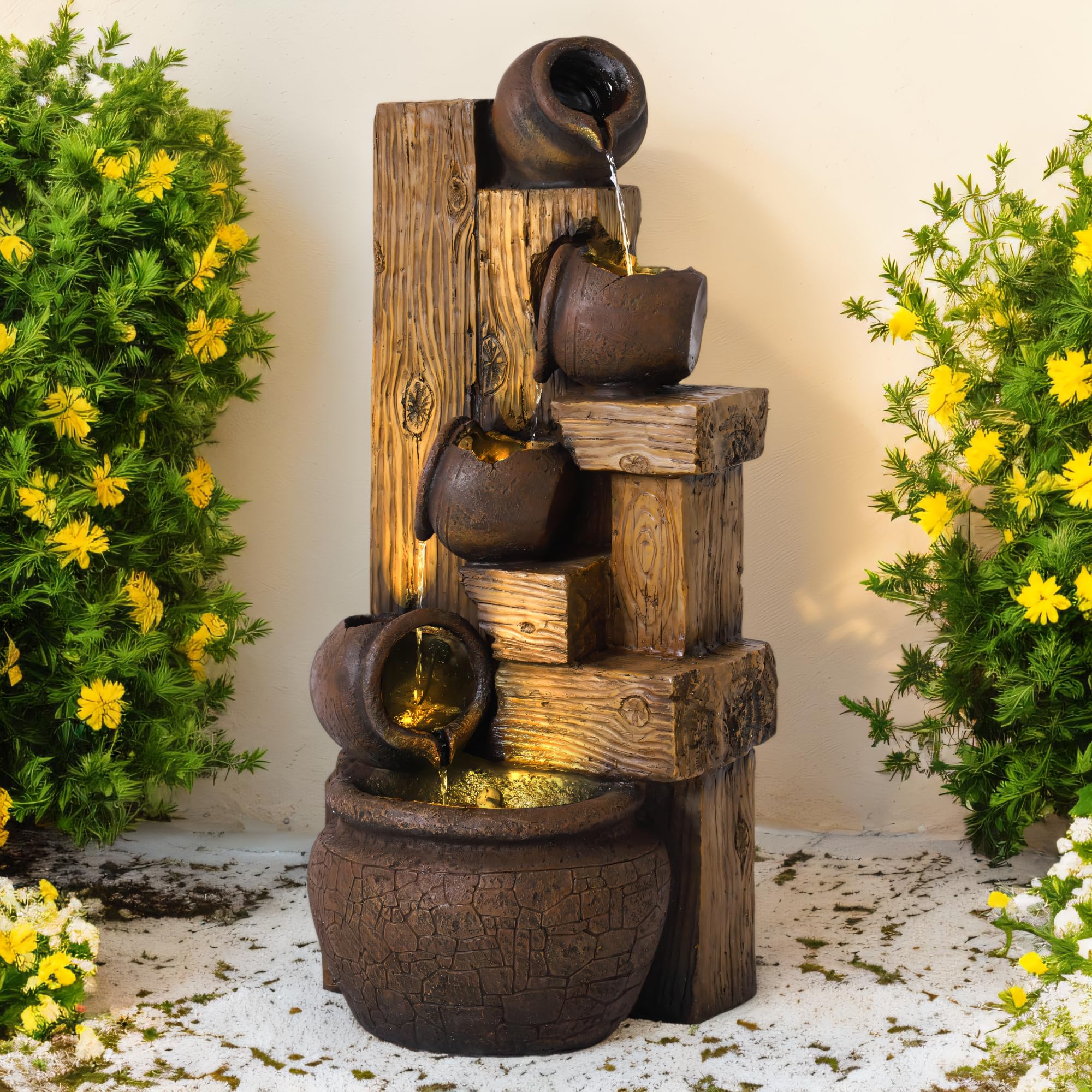 5-Tiered Garden Waterfall Fountain Outdoor - 40''H Water Fountains and Waterfalls