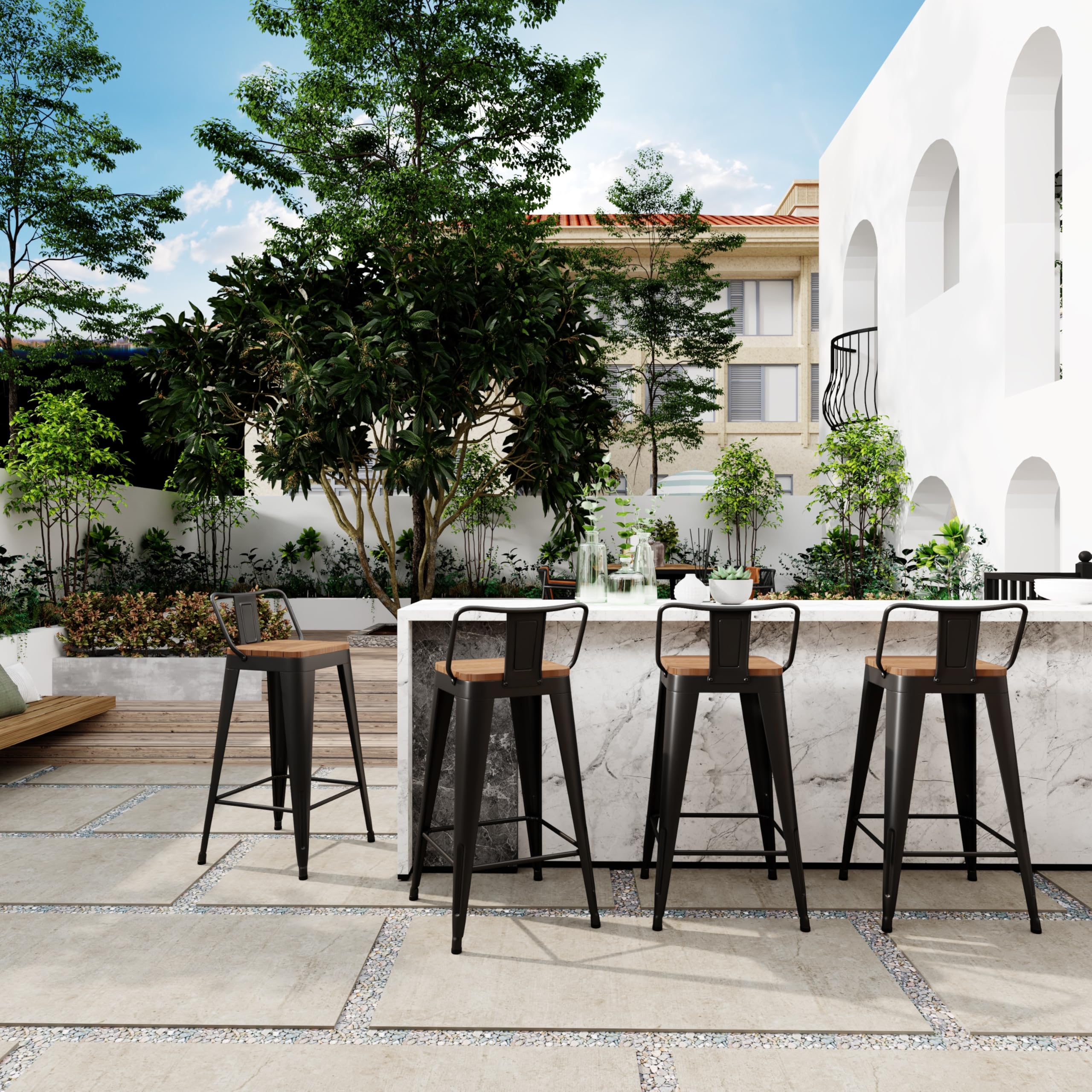 Outdoor Patio Bar Stools Set of 4 with Back,Arlunar Counter Height Industrial Metal Barstools