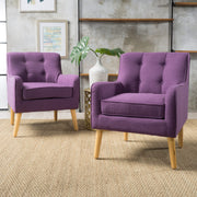 Felicity Mid-Century Fabric Arm Chairs, 2-Pcs Set, Purple
