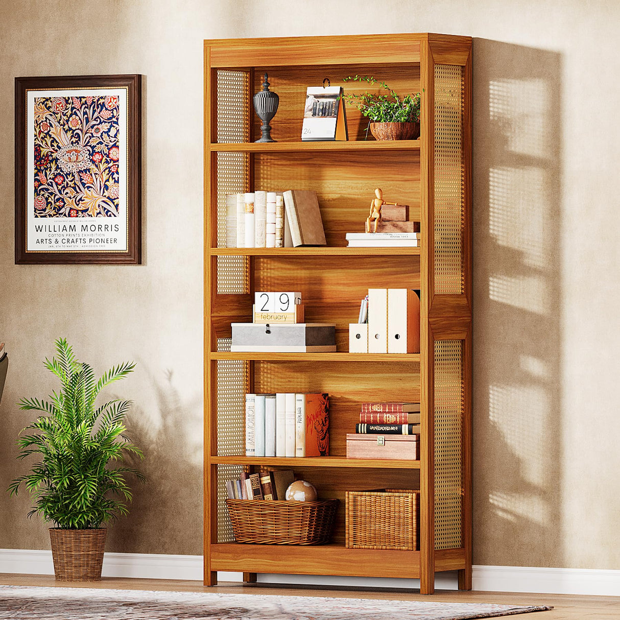 5-Tier Wood Farmhouse Bookshelf, 70.9" Tall Freestanding Library Book Case with Open