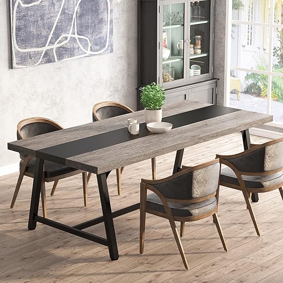 70.87-Inch Rectangular Dining Table for 8 People with Metal Frame