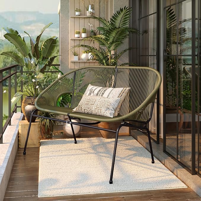 Dessa Patio Iron Frame and Wicker Loveseat, Outdoor 2-Seater Sofa