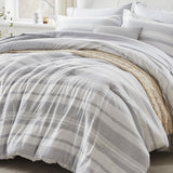 Full Size Comforter Set, 7 Pieces Bed in a Bag Grey Striped, Lightweight Cationic Dyeing