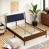 Queen Bed Frame,Solid Wooden Bed Frame with PU Leather Headboard, Platform Bed