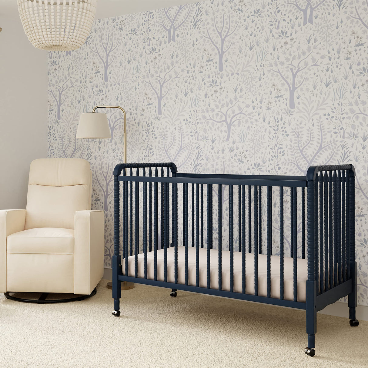 DaVinci Jenny Lind 3-in-1 Convertible Crib in Navy, Removable Wheels, Greenguard Gold Certified