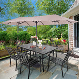 7 Pieces Patio Dining Set with 13ft Double-Sided Umbrella