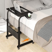 Standing Desk Adjustable Height, Stand Up Desk with Cup Holder, Portable Laptop Desk, Mobile, Small Computer Desk, Bedside Table, Black Rolling Desk, Work Desk for Home Office