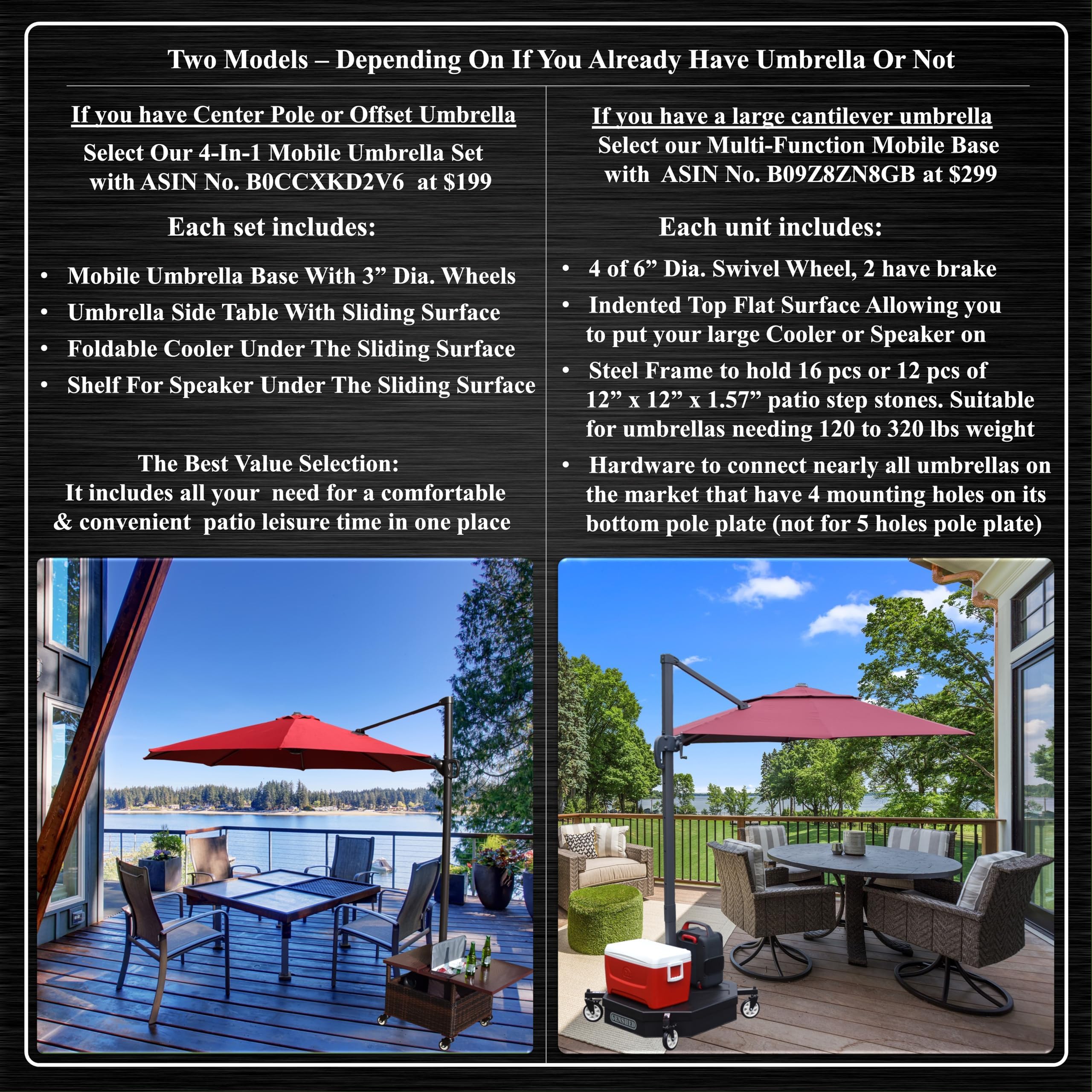 Multi-Function Mobile Cantilever Umbrella base - Including Large Mobile Umbrella Base