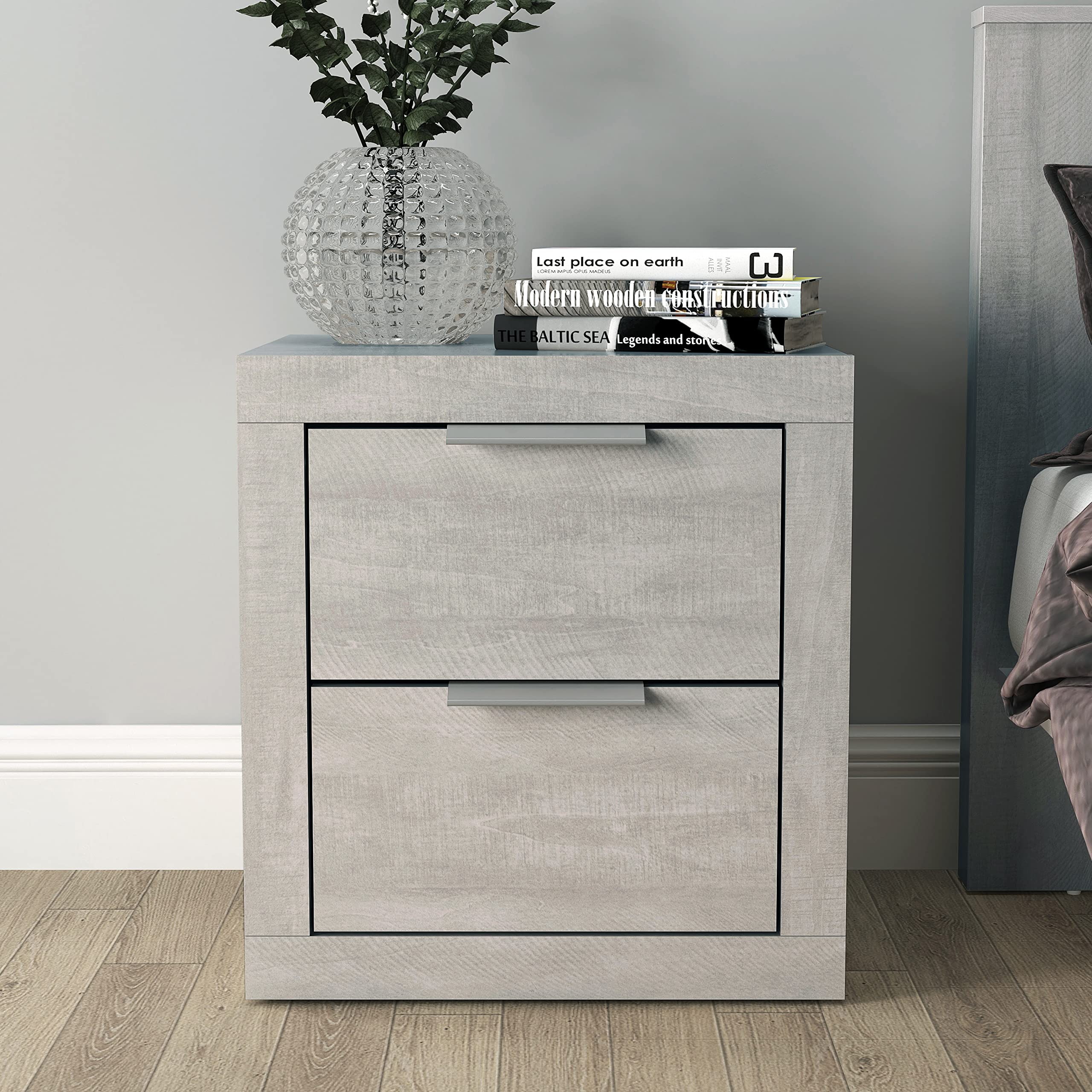 Harlowin Nightstand, Bed Side Table with Rustic Design Drawers