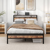 Full Size Bed Frame with Storage Headboard,Power Outlet,USB Port