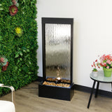 Mirror Waterfall Fountain with Stones & Lights - Zen Indoor/Outdoor Decor for Office