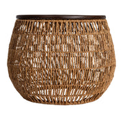 Hand-Woven Seagrass and Pine Wood Round Side Table, Natural