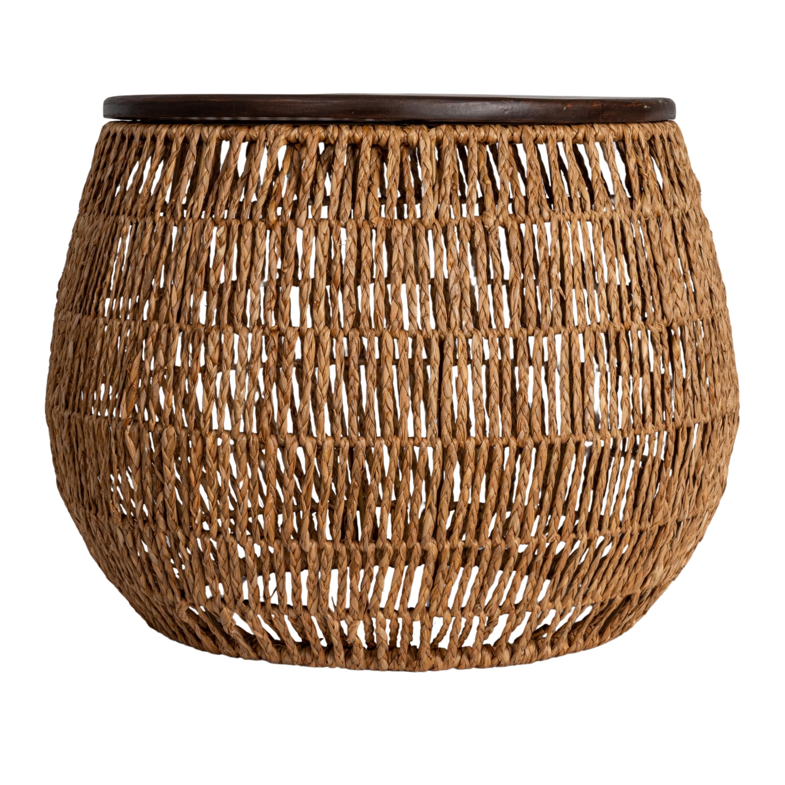 Hand-Woven Seagrass and Pine Wood Round Side Table, Natural