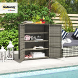 Wicker Outdoor Storage Cabinet with Shelves, 4-Shelf Outdoor Pool Towel Cabinet