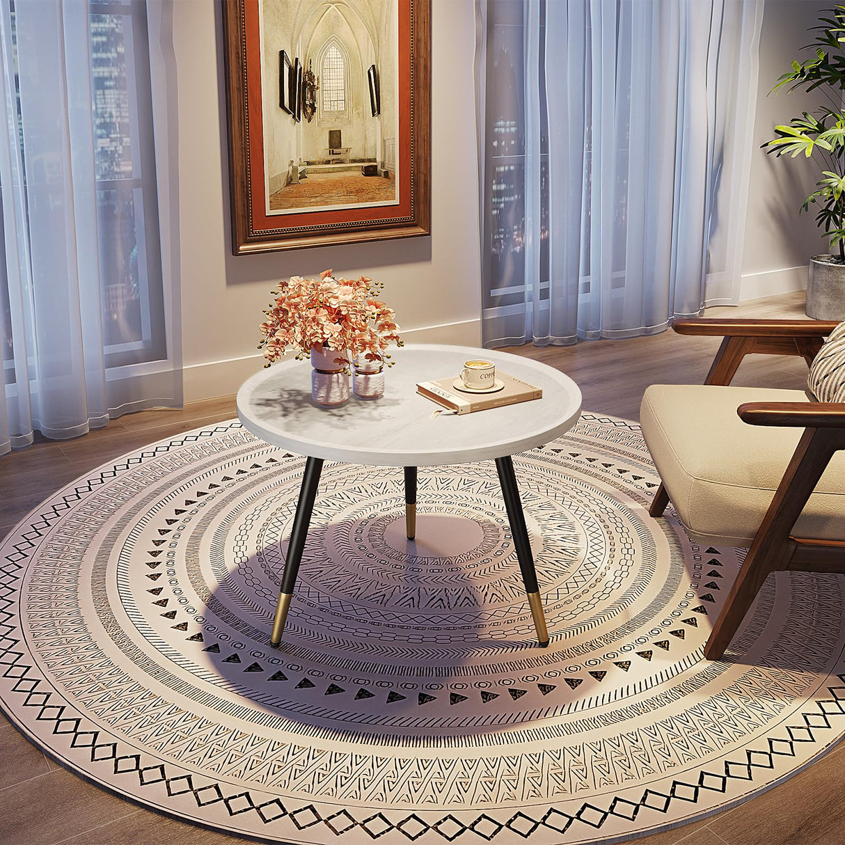 White Faux Marble End Table and White Coffee Table