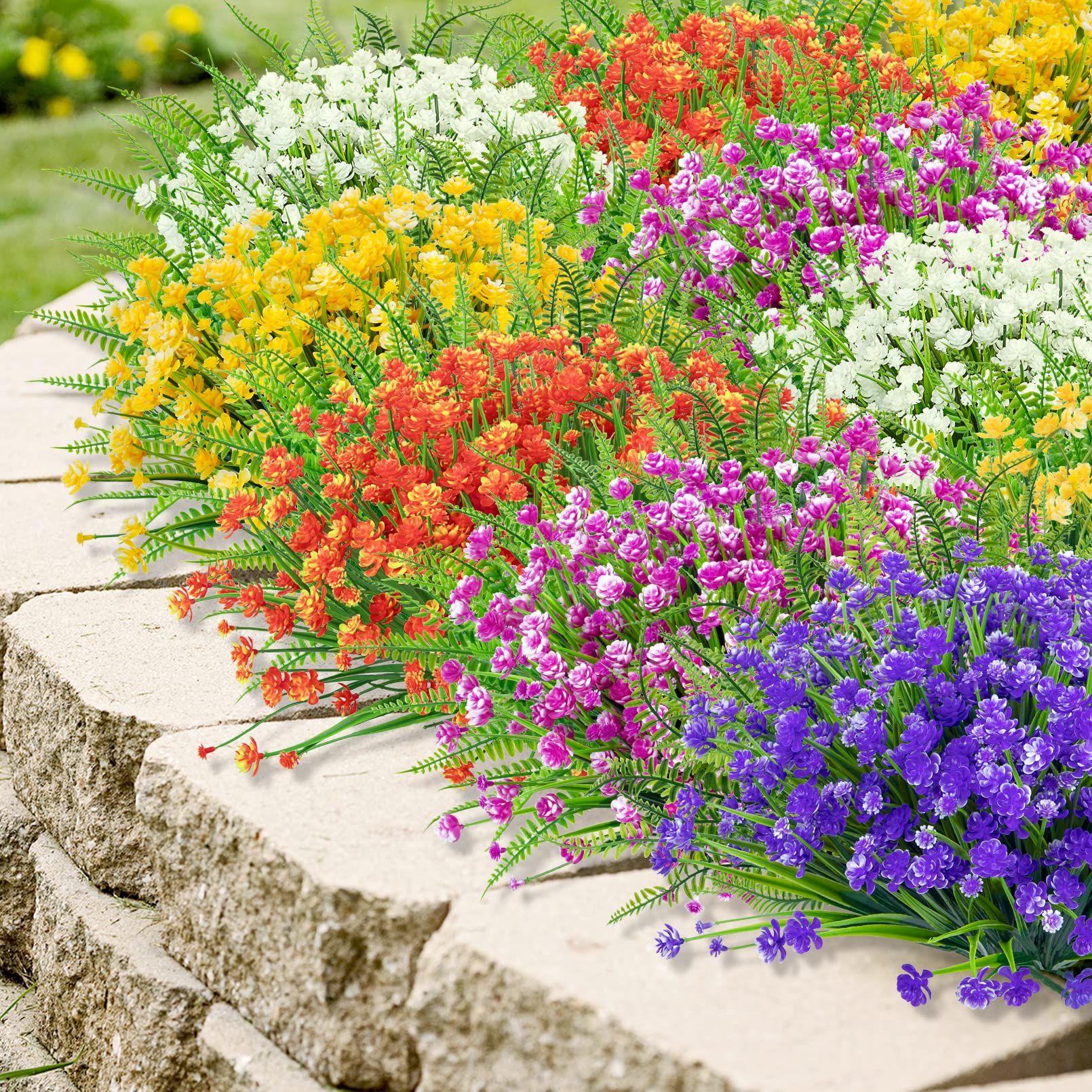 24 Bundles Artificial Flowers for Outdoors UV Resistant Fake Plastic Plants Faux Boston