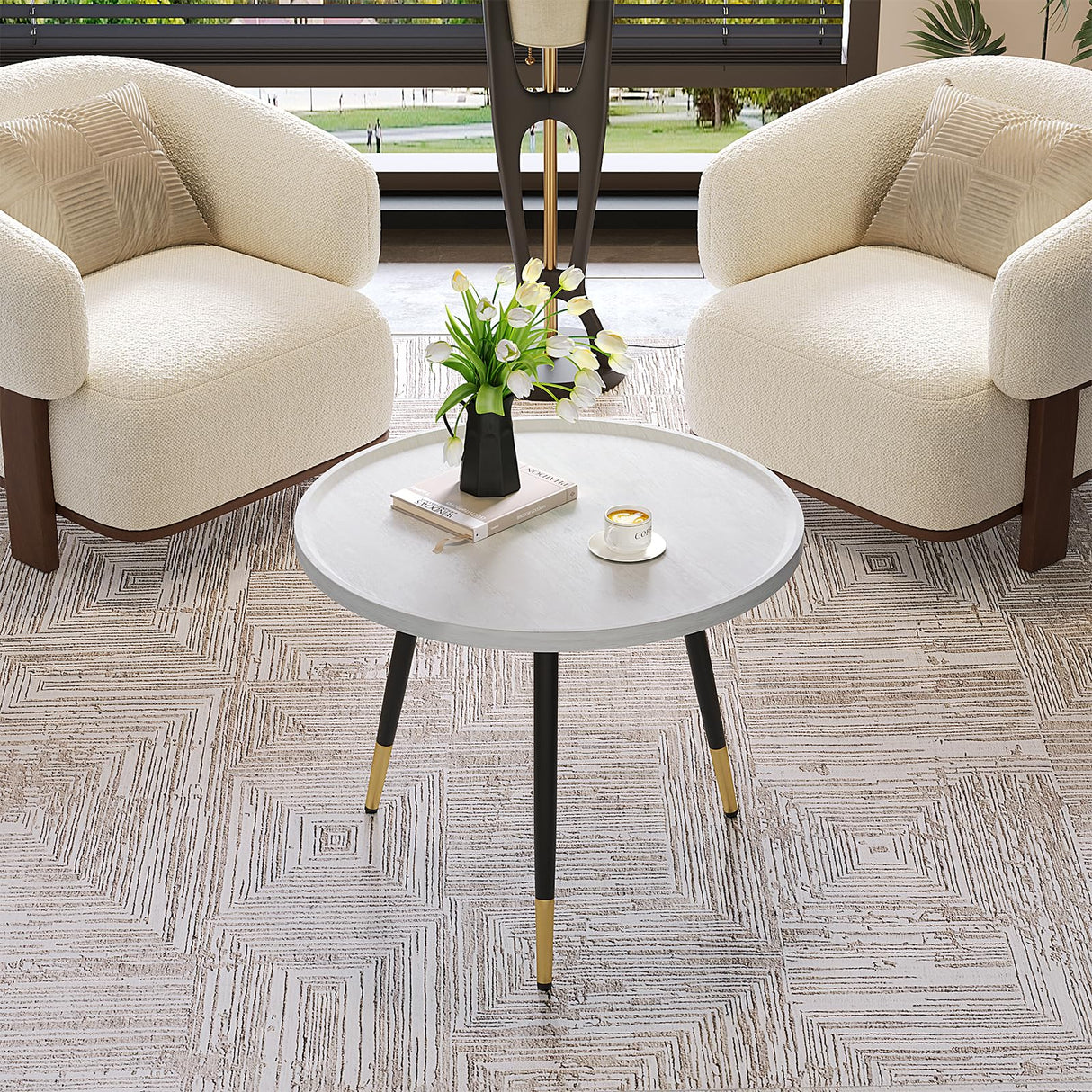 White Faux Marble End Table and White Coffee Table