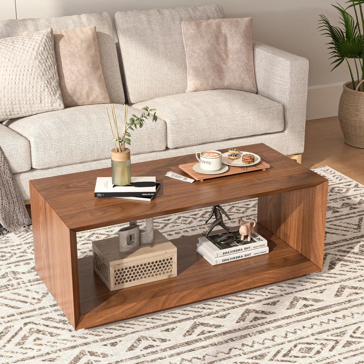 Coffee Table with Storage, Mid Century Modern, Rectangle Cocktail Tea Table