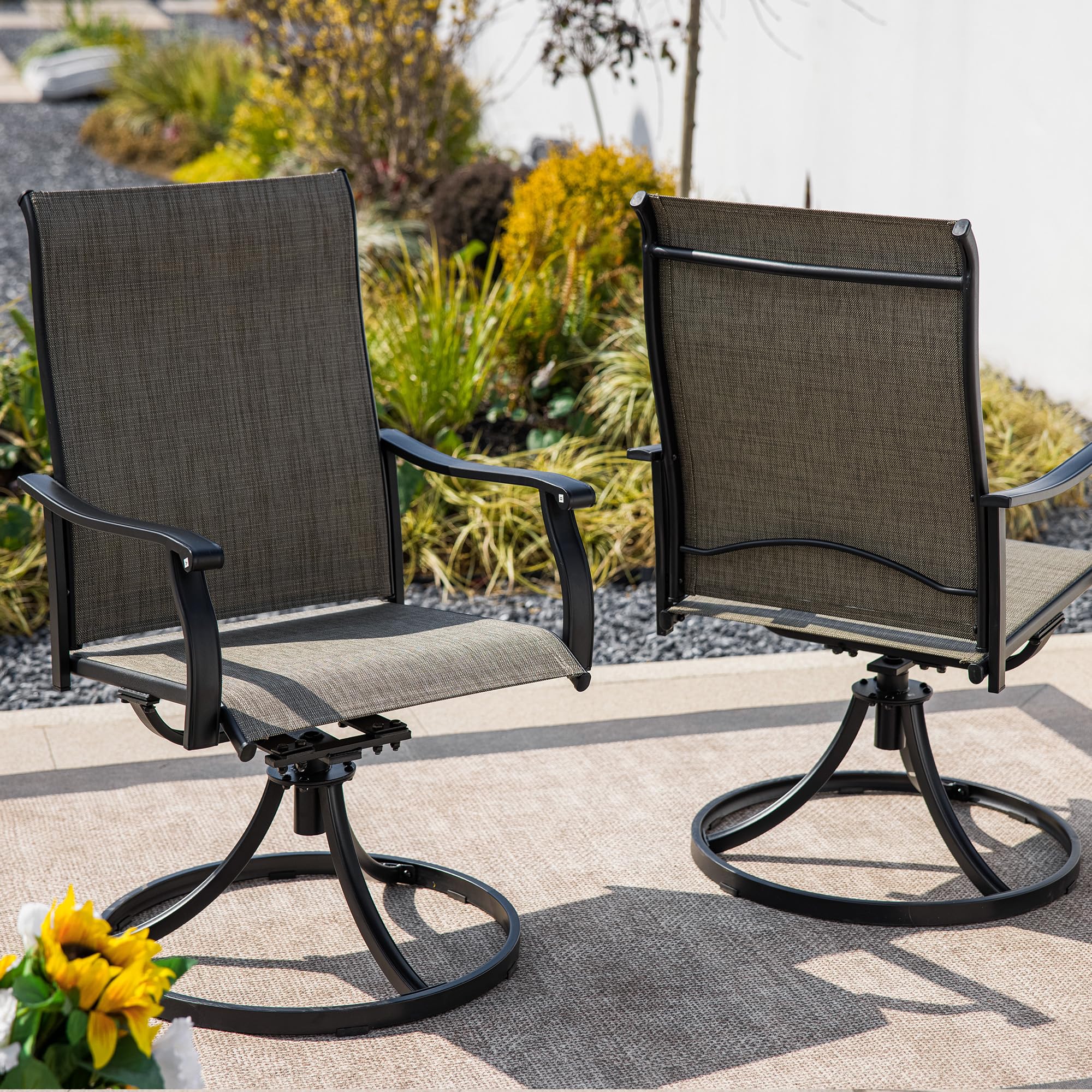 Swivel Patio Dining Chairs, Textilene Fabric Iron Indoor/Outdoor Dining Chairs Patio