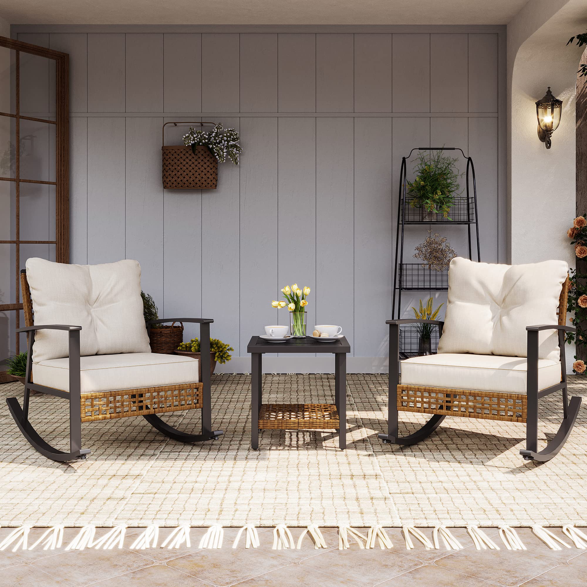 3 Pieces Rocking Bistro Set, Outdoor Patio Furniture Set