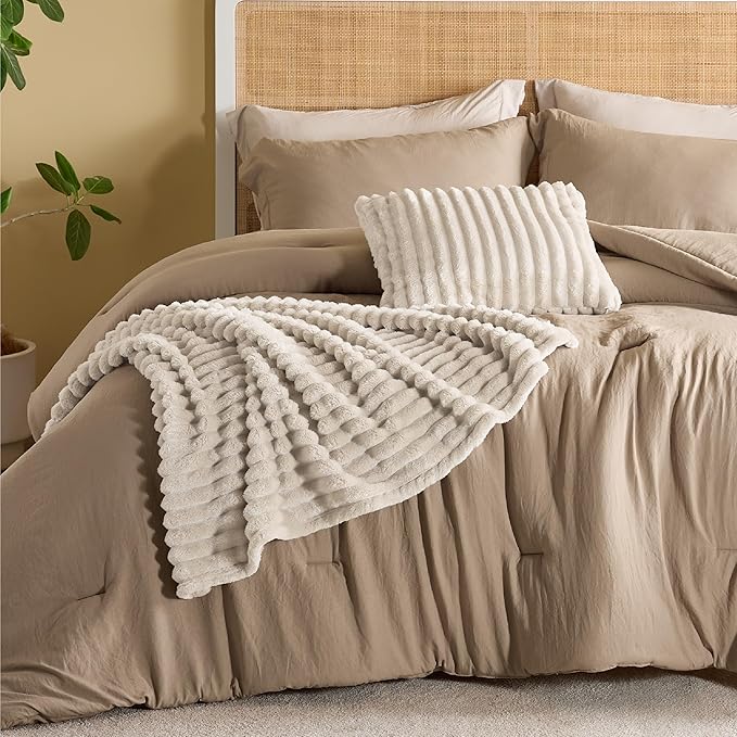 Comforter Queen Size 5 Pieces - Queen Size Comforter Set with Checkered Throw