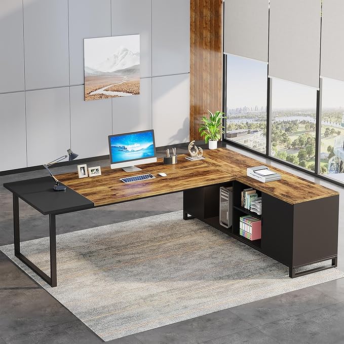 70.8" Executive Desk with 55" File Cabinet, Modern L Shaped Computer Desk