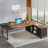 70.8" Executive Desk with 55" File Cabinet, Modern L Shaped Computer Desk