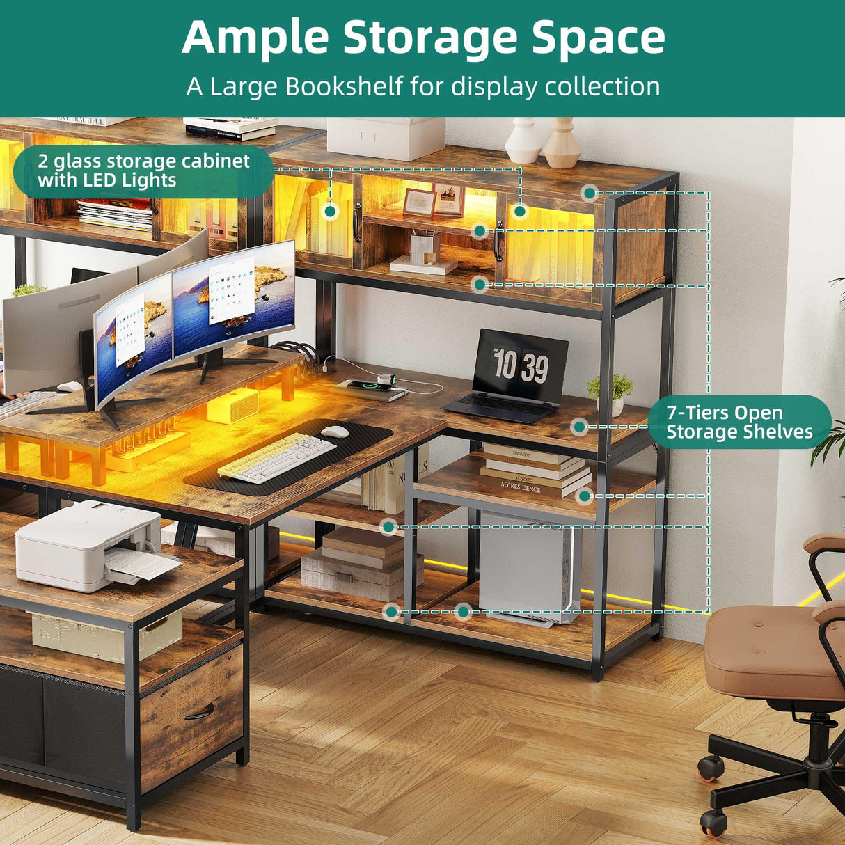 L Shaped Desk with Power Outlets, 78.7" Reversible Computer Desk