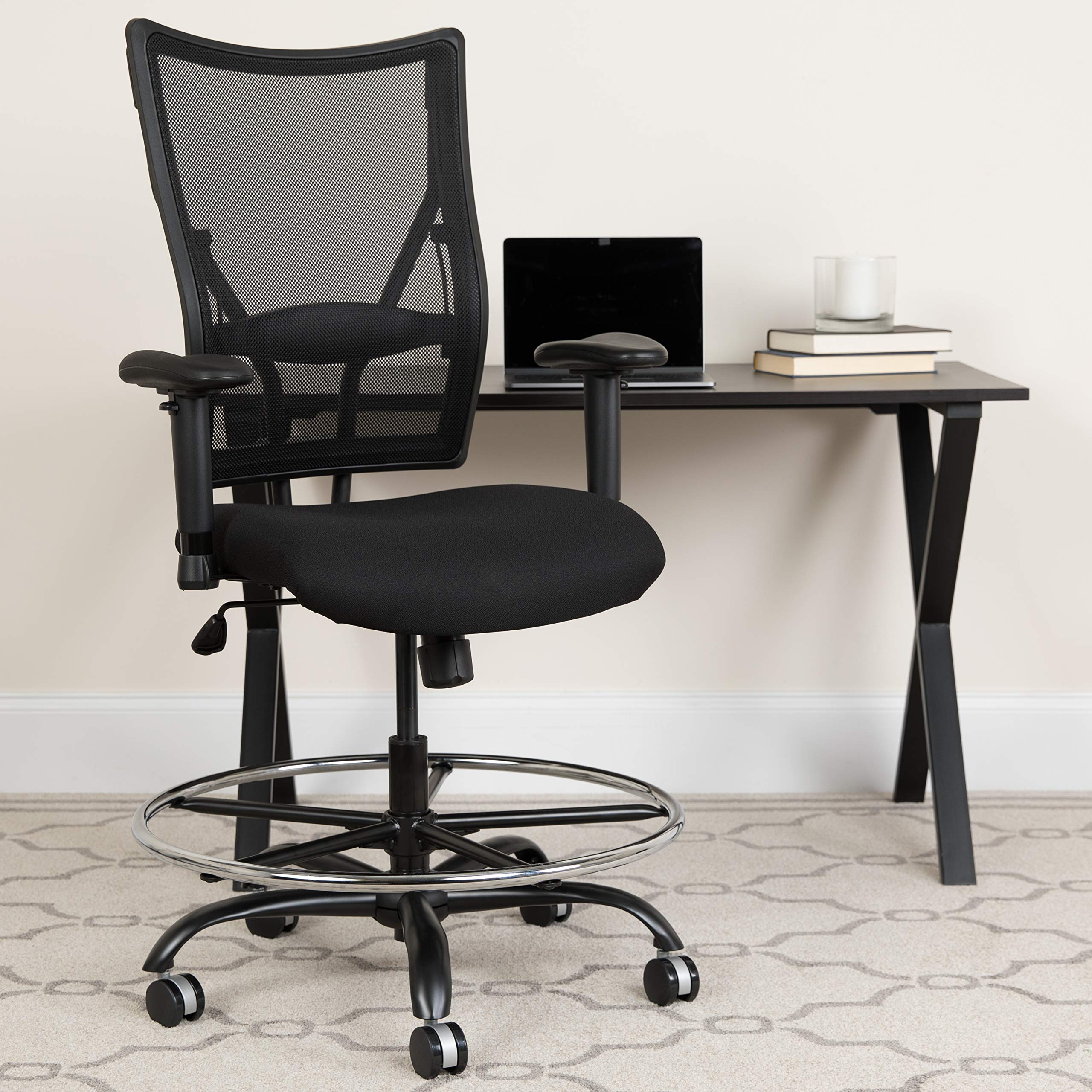 Series Big & Tall 400 lb. Rated Black Mesh Ergonomic Drafting Chair with Adjustable Arms