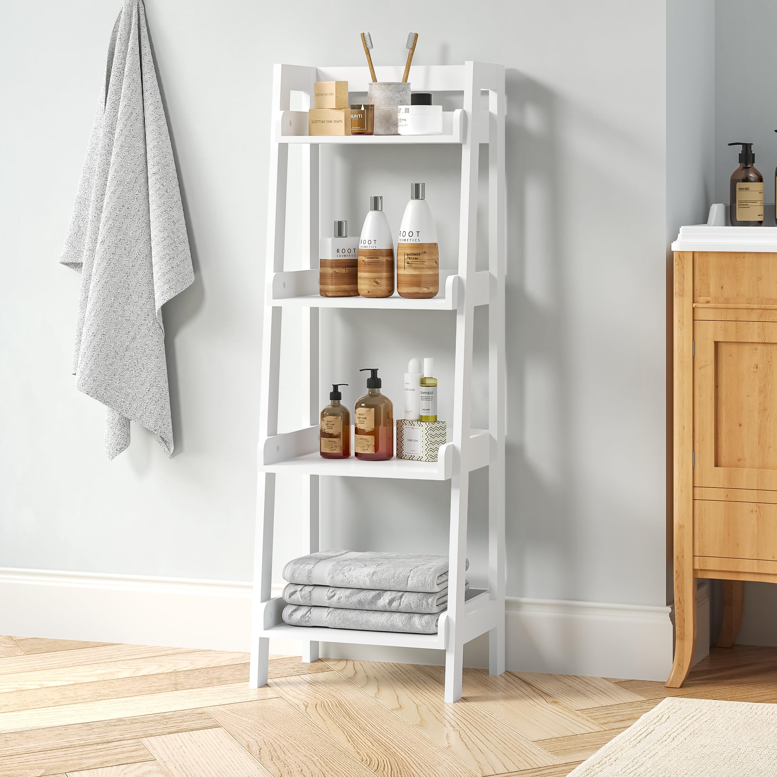 4-Tier Ladder Shelf, Bathroom Shelf Freestanding
