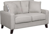 Lillana Linen Upholstered Mid-Century Modern Loveseat with Two Accent Pillows, Beige