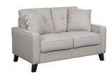 Lillana Linen Upholstered Mid-Century Modern Loveseat with Two Accent Pillows, Beige