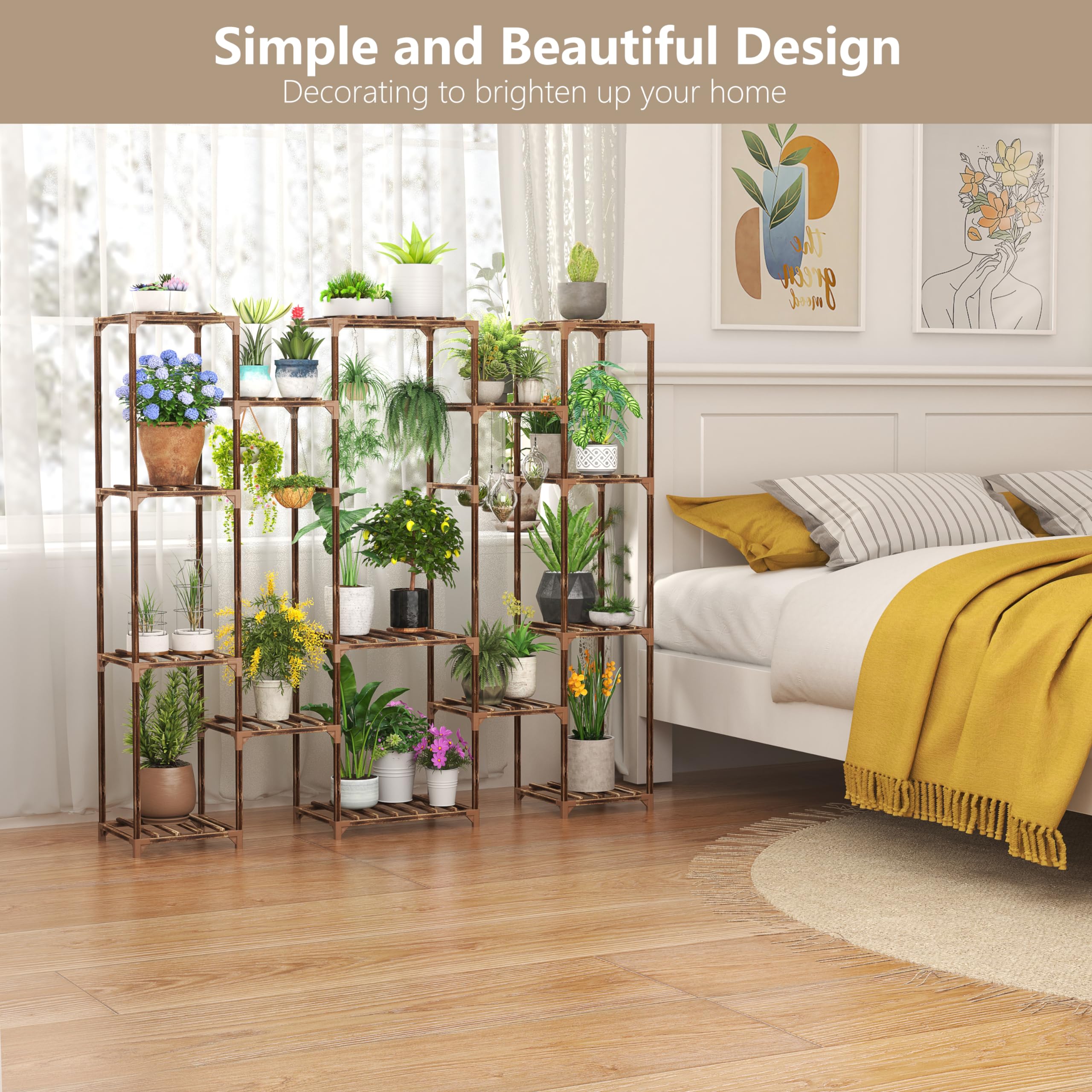 15-Tier Wooden Plant Stand | Large Indoor & Outdoor Flower Shelf