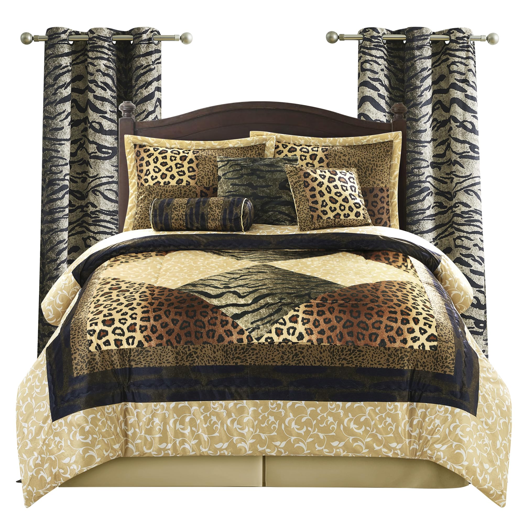 9 Piece California King Comforter Set - Leopard Print Safari Bedding Collection